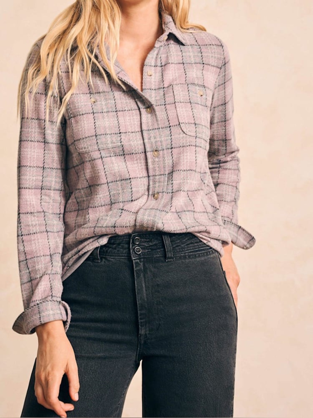 ❤️ Faherty Pink/Lavender and Gray Plaid Legend Sweater Button Down Shirt